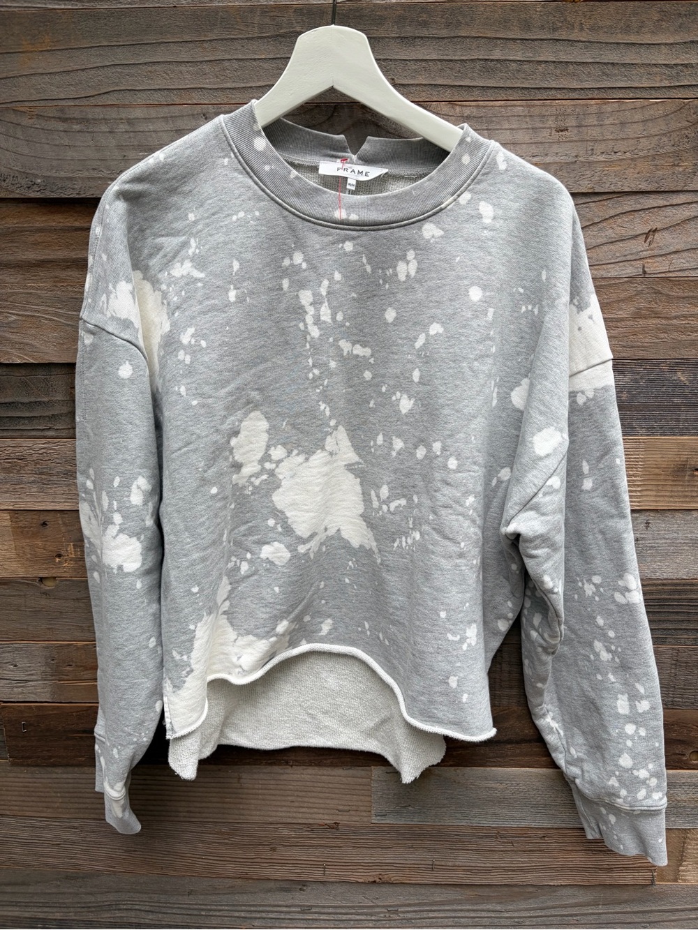 Frame Denim Grey White Paint-Splatter Cropped Sweatshirt